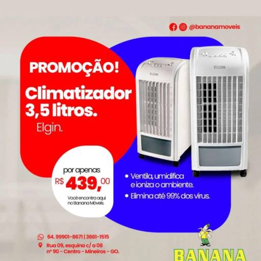 Comprar o produto de Climatizador 3,5 Litros Elgin  em Climatizadores pela empresa Banana Móveis e Eletrodomésticos em Mineiros, GO por Solutudo