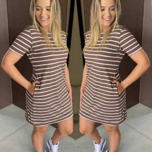 Vestido de Malha Listrado (Semelhante a esse Disponível nas Cores e Tamanhos: Marrom c/ Azul Marinho - 36/38 Marrom c/ Café: 48/50 em Bauru, SP por Blessing Store 