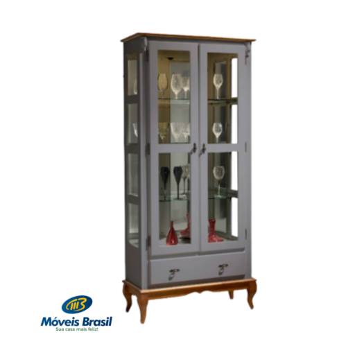 Cristaleira Linz 2 Portas 1 Gaveta 3 Prateleiras Cinza por Móveis Brasil