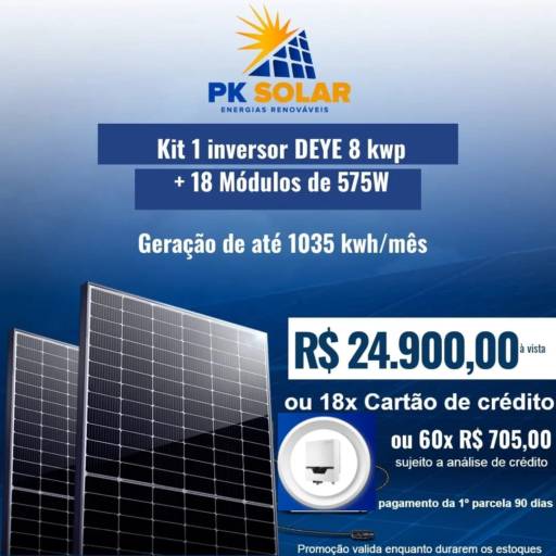 Comprar o produto de KIT SOLAR 1035kwh	 em Energia Solar pela empresa Pk Solar Litoral em Pontal do Paraná, PR por Solutudo