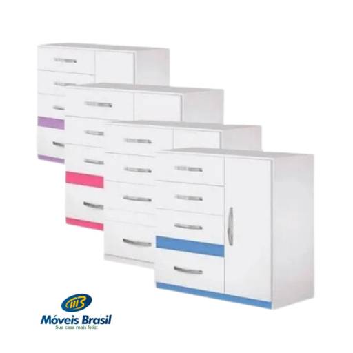 Cômoda Moval Venus 70704 Branco/Rosa/Azul/Lilás por Móveis Brasil