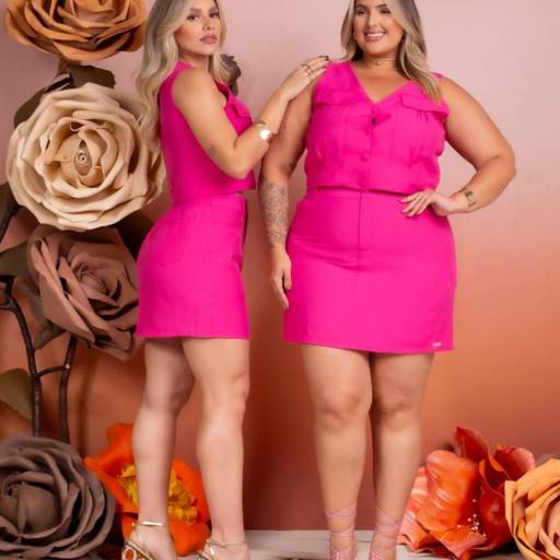 CONJUNTO MINI SAIA COM COLETE PINK por Dri Modas Loja I - Loja Feminina Slim ao Plus Size