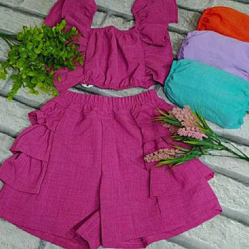Comprar o produto de Conjunto juvenil shorts soltinho com cropped cor roxa   em Conjuntos Infantis pela empresa Blumenau Malhas - Vila Portes em Foz do Iguaçu, PR por Solutudo