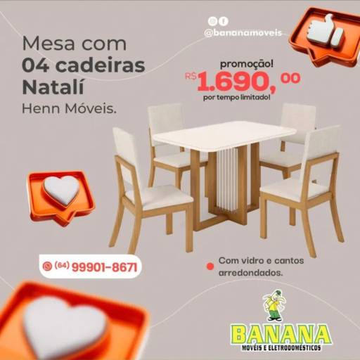 Comprar o produto de Mesa de jantar com 4 cadeiras em Mesas pela empresa Banana Móveis e Eletrodomésticos em Mineiros, GO por Solutudo