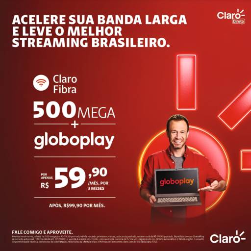 Claro Fibra - 500 megas +globoplay por DG Claro Autorizado 