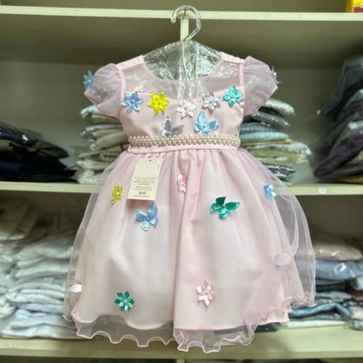Vestidinho Rosa Detalhado com Flores por Adrivar Modas Infantil e Infanto Juvenil