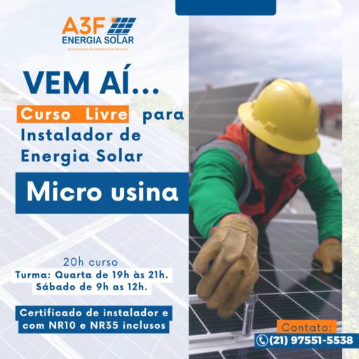 Comprar a oferta de Curso Livre para Instalador de Energia Solar - Micro Usina em Energia Solar pela empresa A3F Energia Solar em Duque de Caxias, RJ por Solutudo