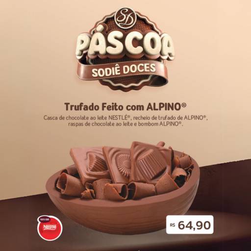 Comprar o produto de Ovo de colher - Trufado Feito com Alpino em Ovo de Páscoa pela empresa Sodiê Doces em Foz do Iguaçu, PR por Solutudo