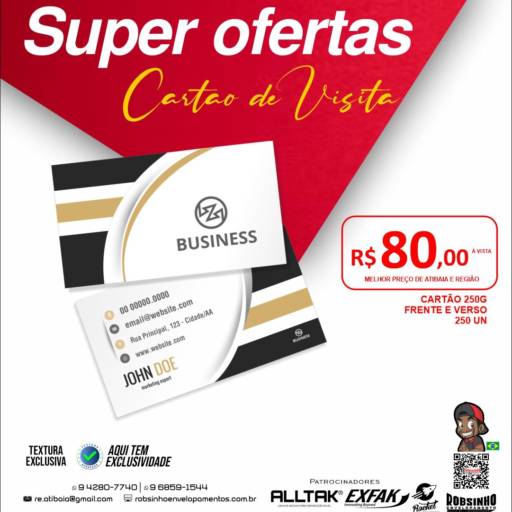 CARTÃO DE VISITA FRENTE E VERSO PAPEL 250G • R$80,00 por Robsinho Envelopamento & Comunicação Visual Atibaia