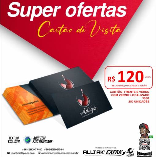 CARTÃO DE VISITA FRENTE E VERSO PAPEL 300G • R$120,00 por Robsinho Envelopamento & Comunicação Visual Atibaia
