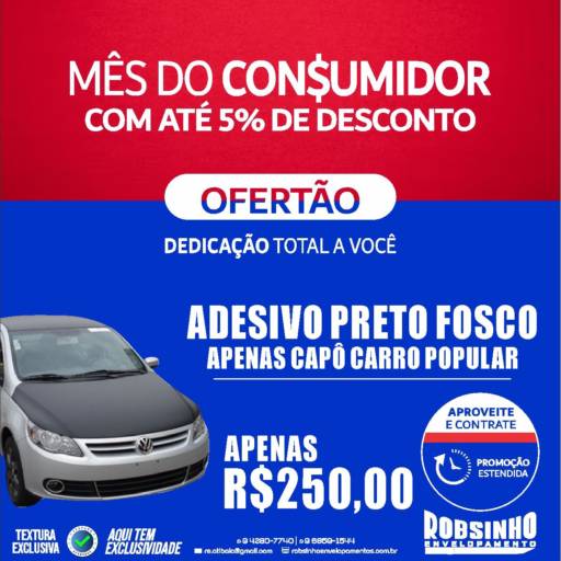 Adesivo Preto Fosco Capô • R$250,00 por Robsinho Envelopamento & Comunicação Visual Atibaia