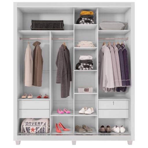 Guarda roupa 2 portas de correr com 4 gavetas com corrediças telescópicas, sendo uma com chave; por Móveis São Pedro