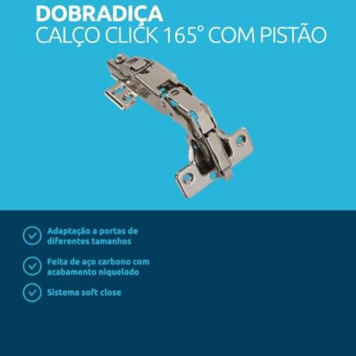Dobradiça Calço Click 165° com Pistão - Fechamento Suave e Silencioso em Amplo Ângulo - Goiânia por Empório Do Marceneiro Ltda