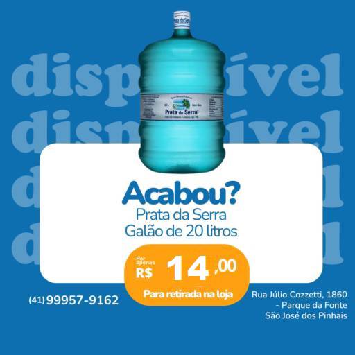 Galão de Água de 20 Litros Prata da Serra - R$14,00 - Para retirar na Loja