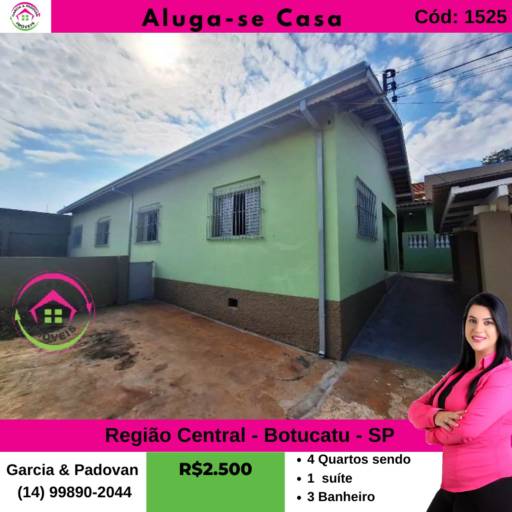 Aluga se casa Centro de Botucatu Cód. 1525