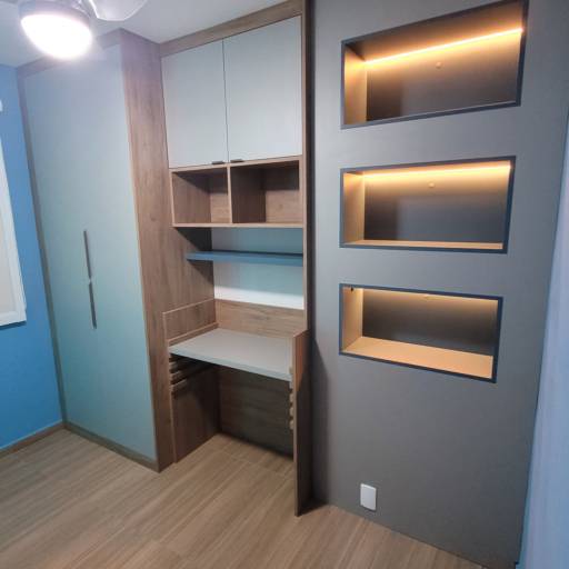 Guarda-Roupa Solteiro com Mesa Ajustável - Funcionalidade e Estilo em Guarulhos por Menegalli Planejados Guarda-Roupa Solteiro com Mesa Ajustável - Funcionalidade e Estilo em Guarulhos por Menegalli Planejados