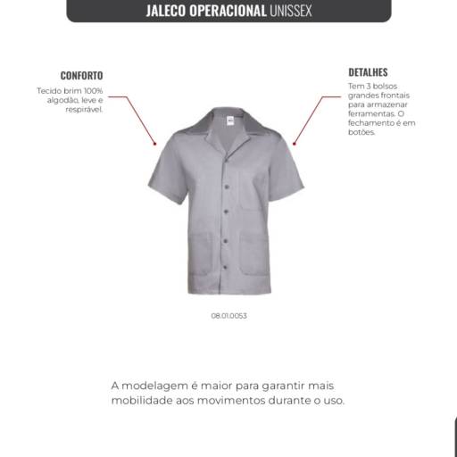 Jaleco Operacional Unissex  por Uniformes & Cia