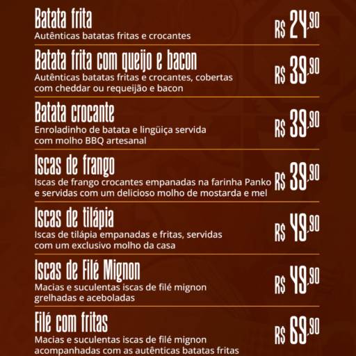 Menu Boteco do Zebra 
