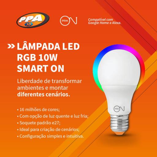Lâmpada Led RGB 10W SMART ON por MDK Acesso
