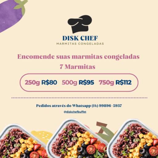 Combo Semanal (7 Marmitas Congeladas)  - 250g R$ 80,00 - 500g R$ 95,00 - 750g R$ 112,00