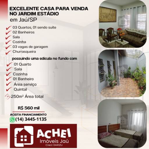 EXCELENTE IMÓVEL PARA VENDA NO JARDIM ESTÁDIO EM JAÚ/SP