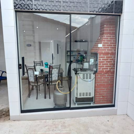 Porta light holder 02 folhas - Alumínio Preto  por Top Vidros