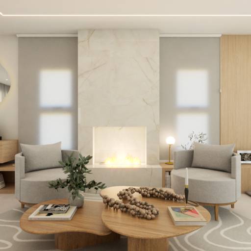 Sala de estar com lareira ecológica