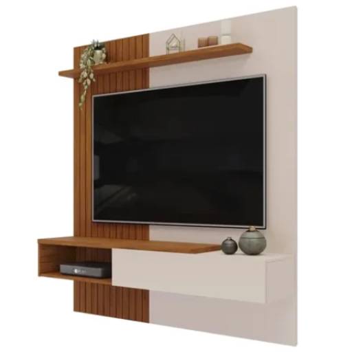 Painel de TV com Rack suspenso Off White/Freijo 