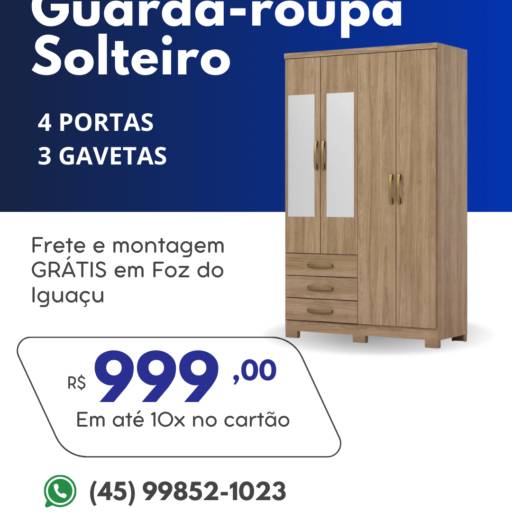 Guarda-roupa Solteiro - 4 portas e 3 gavetas