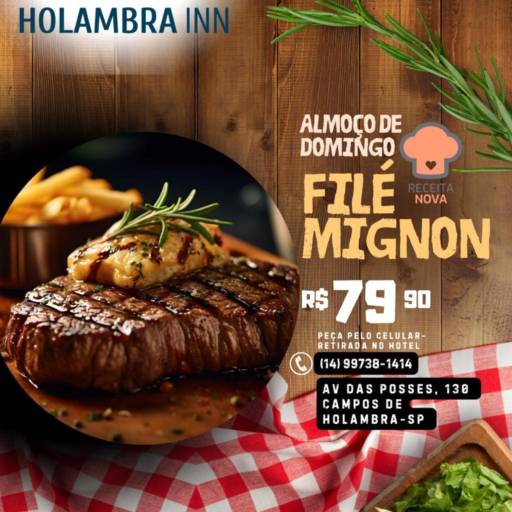 Almoço de Domingo – Filé Mignon R$79,90 no Hotel Campos de Holambra em Riviera de Santa Cristina XIII – SP
