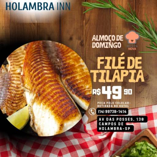 Almoço de Domingo – Filé e Tilápia R$49,90 no Hotel Campos de Holambra em Riviera de Santa Cristina XIII – SP
