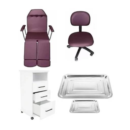Kit Cadeira para Podologia Vinho: com Mocho, Armário e Brinde – Fiscomed Boituva/SP