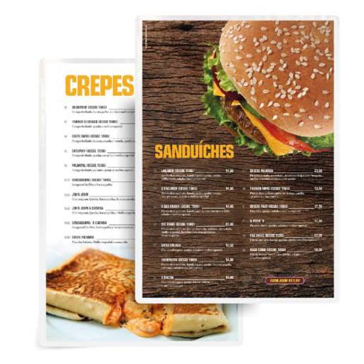 Cardápios Plastificação Rígida 0,05mm por Public Gráfica e Brindes