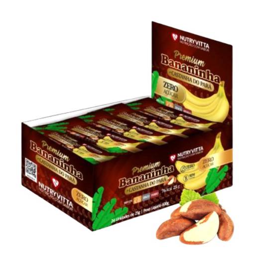 Bananinha Sabor Castanha do Pará - Linha Premium - Caixa com 24 Unidades (Sem Glúten e Zero Gordura Trans)