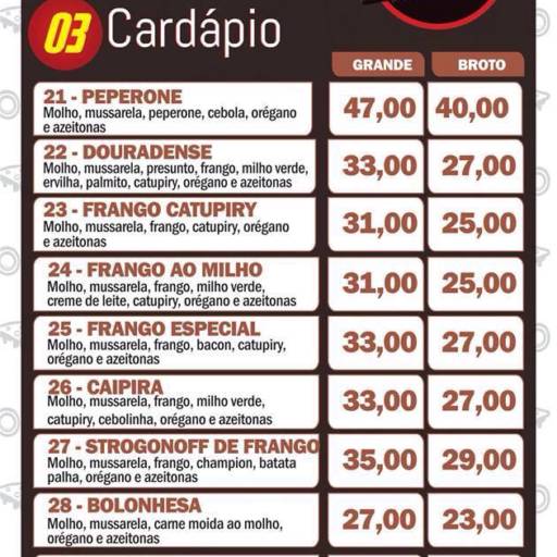 Cardápio pizzas salgadas por Vinis Pizzaria