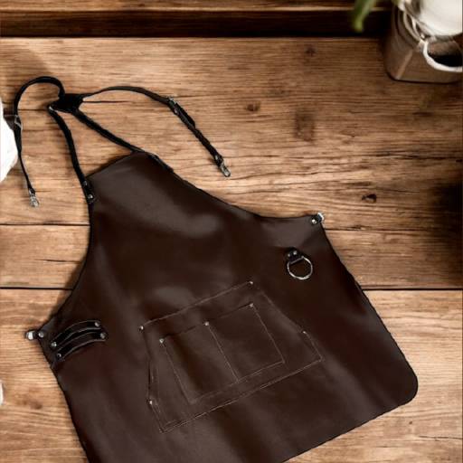 Avental de Couro Marrom com Bolsos