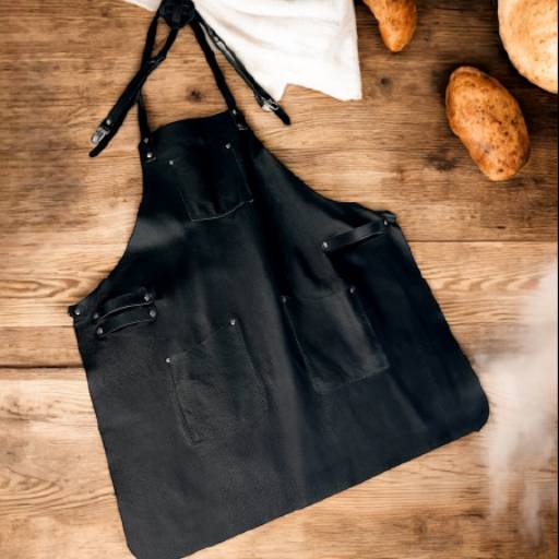 Avental de Couro Preto com Bolsos
