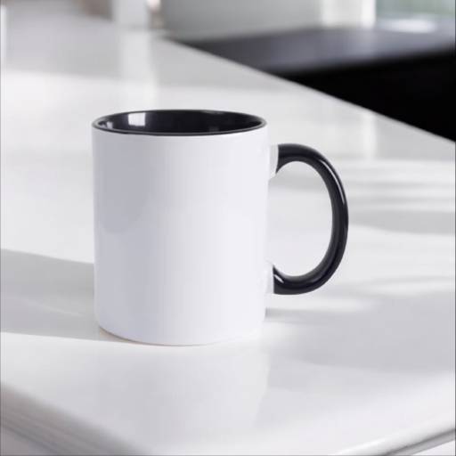 Caneca De Cerâmica Branca Com Interior E Alça Preta