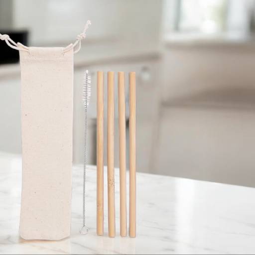 Kit Canudos De Bambu Com Escova De Limpeza
