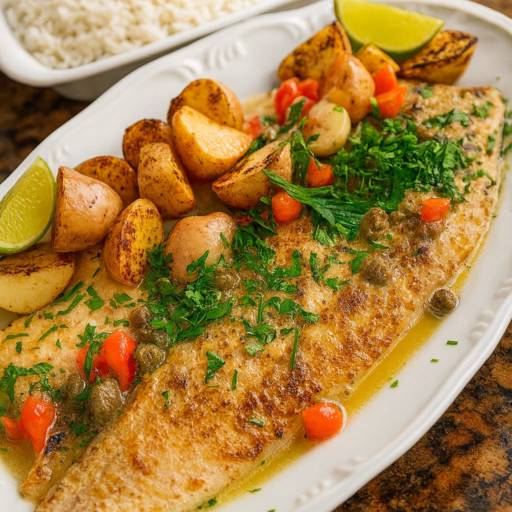 Peixe ao Molho de Alcaparras com Batatas Douradas