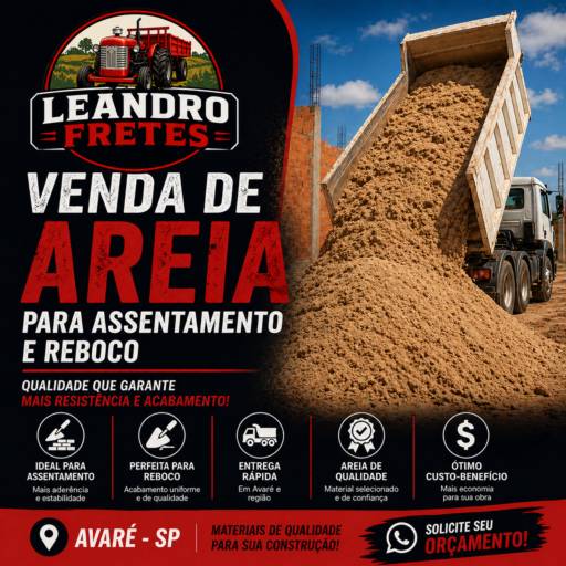 Venda de Areia para Assentamento e Reboco em Avaré/SP – Qualidade que Garante um Acabamento Perfeito