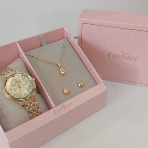 Kit de Relógio Condor Feminino Dourado - Gota