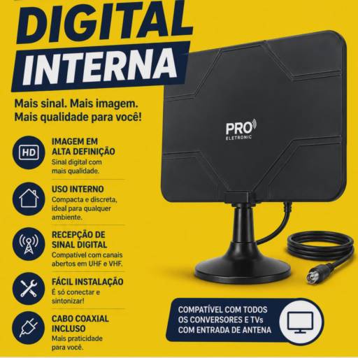 Antena Digital Interna: Sinal Estável e Qualidade de Imagem em Alta Definição