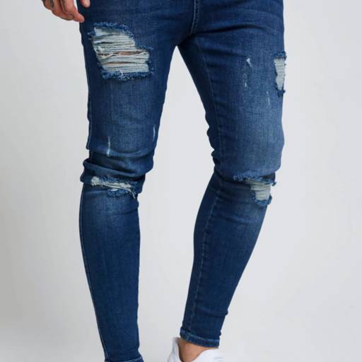 Calça Jeans Masculina Super Skinny Estonada Destroyed a Laser para Visual Ousado