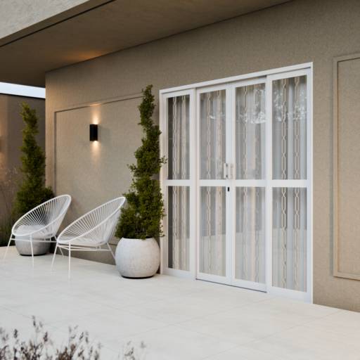 Porta de Correr Central em Alumínio com Vidro Mosaico – 213x200cm BRANCO