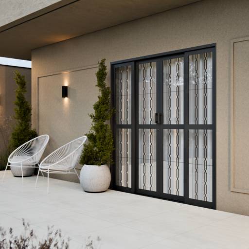 Porta de Correr Central em Alumínio com Vidro Mosaico – 213x200cm PRETO