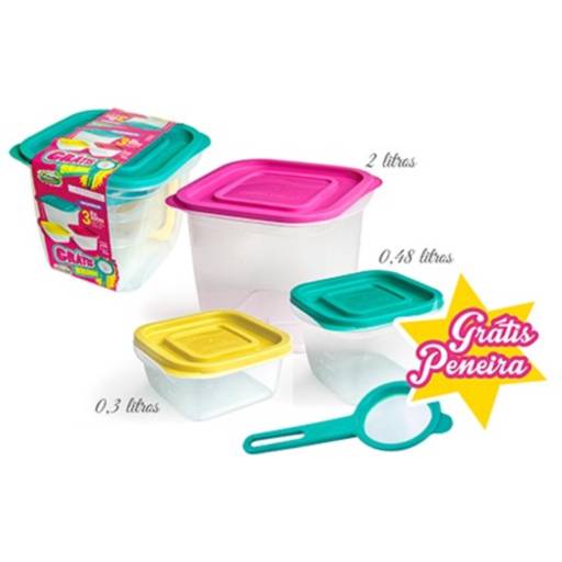 Conjunto de Pote Plástico 3 Peças +1 Peneira Plasvale por Casa Vitória