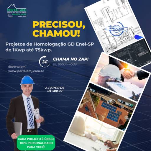 Comprar o produto de Homologação de Projetos - Projeto de Usina Fotovoltaica em Energia Solar pela empresa Portal AMJ Solar em São Paulo, SP por Solutudo
