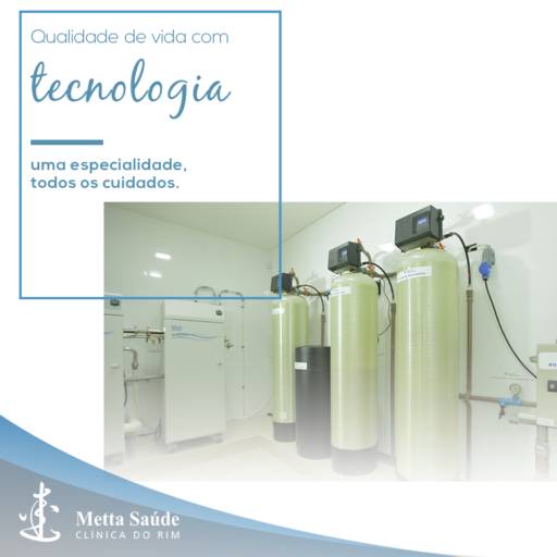 O inovador sistema de tratamento da água utilizada no processo de hemodiálise, "Osmose Reversa com Duplo Passo" é uma das últimas tecnologias em nefrologia e faz parte da nossa clínica.

A qualidade da água produzida nos permite realizar a Hemodiálise de Alto Fluxo com total segurança, aumentando a eficiência do procedimento na depuração do sangue.