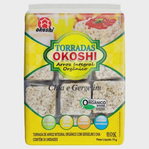 Torrada de Arroz Integral com Chia e Gergelim 75g - Okoshi